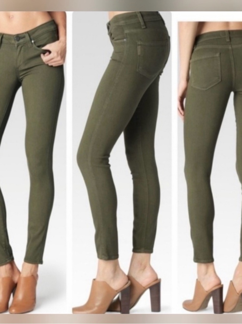 PAIGE Transcend Verdugo Ankle Zip ultra-skinny jeans in green khaki
